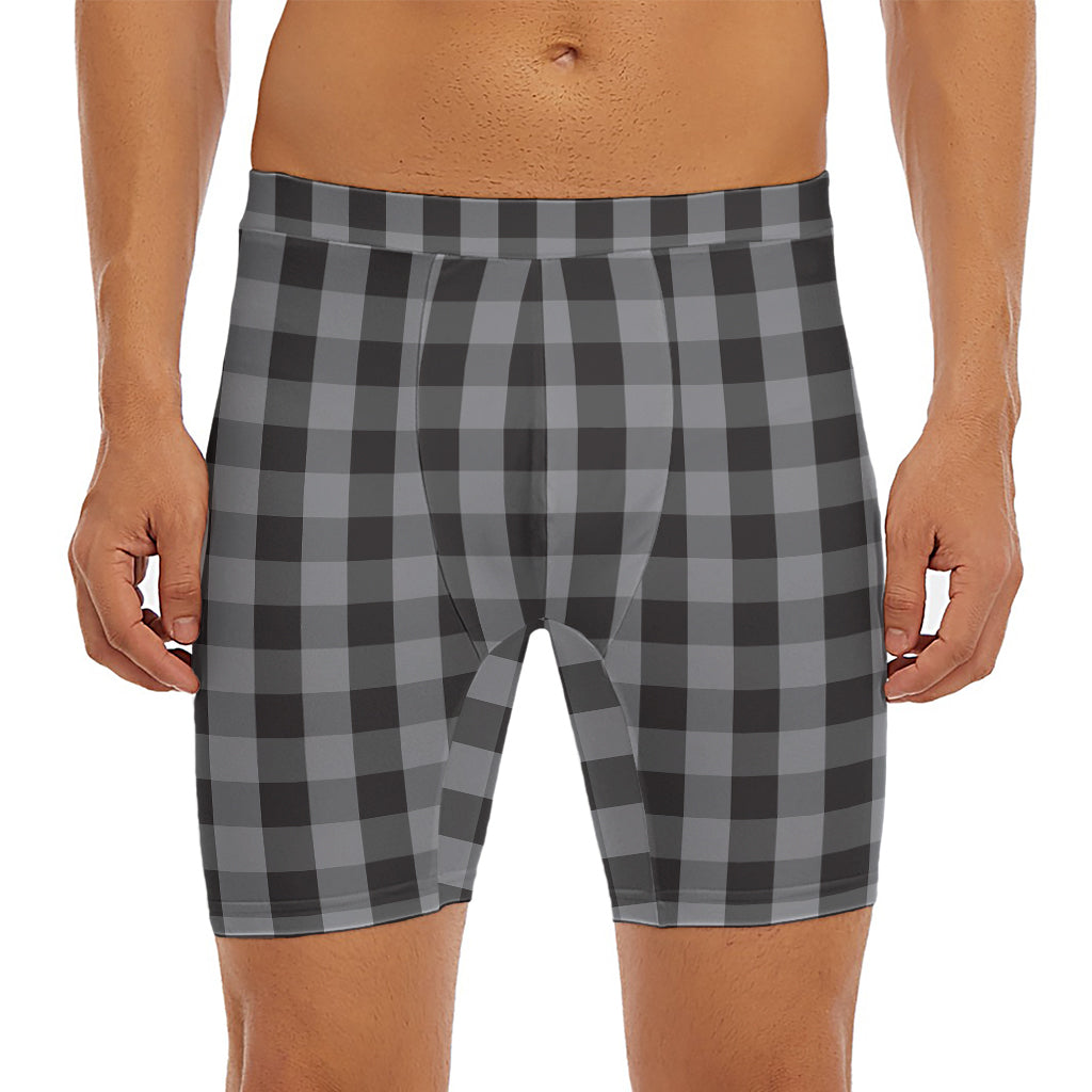 Grey And Black Check Pattern Print Men's Long Boxer Briefs
