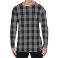 Grey And Black Check Pattern Print Men's Long Sleeve T-Shirt