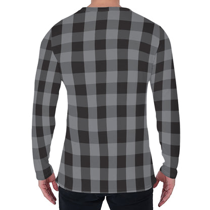 Grey And Black Check Pattern Print Men's Long Sleeve T-Shirt