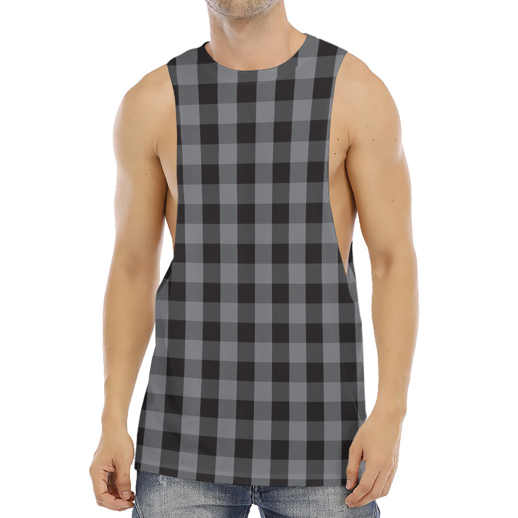 Grey And Black Check Pattern Print Men's Muscle Tank Top