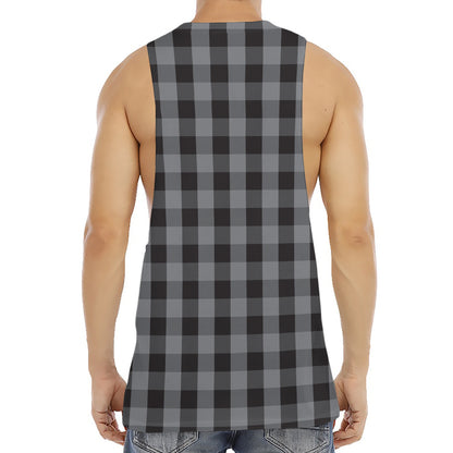 Grey And Black Check Pattern Print Men's Muscle Tank Top