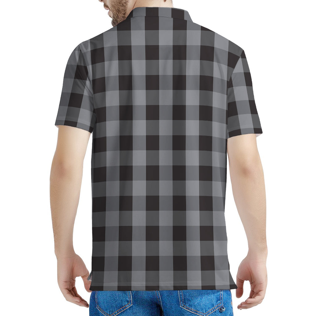 Grey And Black Check Pattern Print Men's Polo Shirt