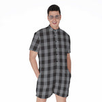 Grey And Black Check Pattern Print Men's Rompers