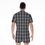 Grey And Black Check Pattern Print Men's Rompers