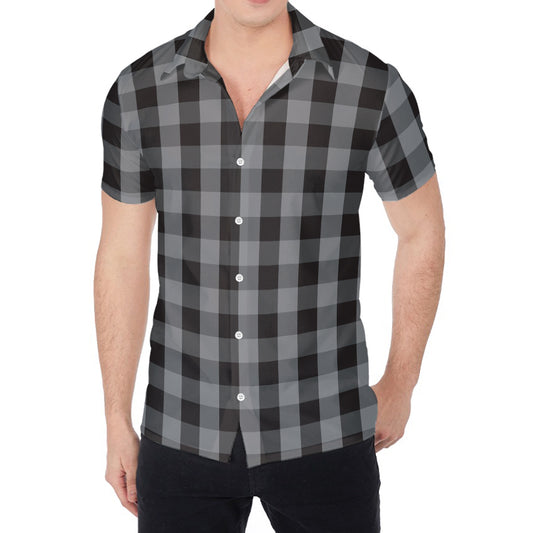 Grey And Black Check Pattern Print Men's Shirt
