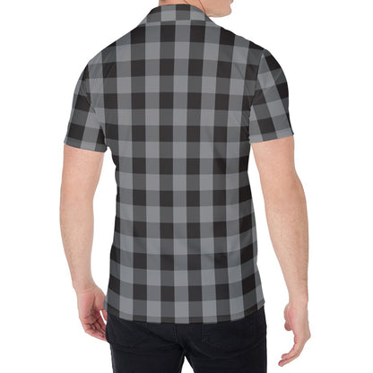 Grey And Black Check Pattern Print Men's Shirt