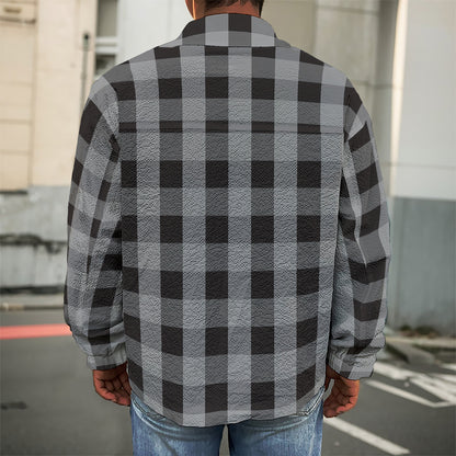 Grey And Black Check Pattern Print Men's Shirt Jacket