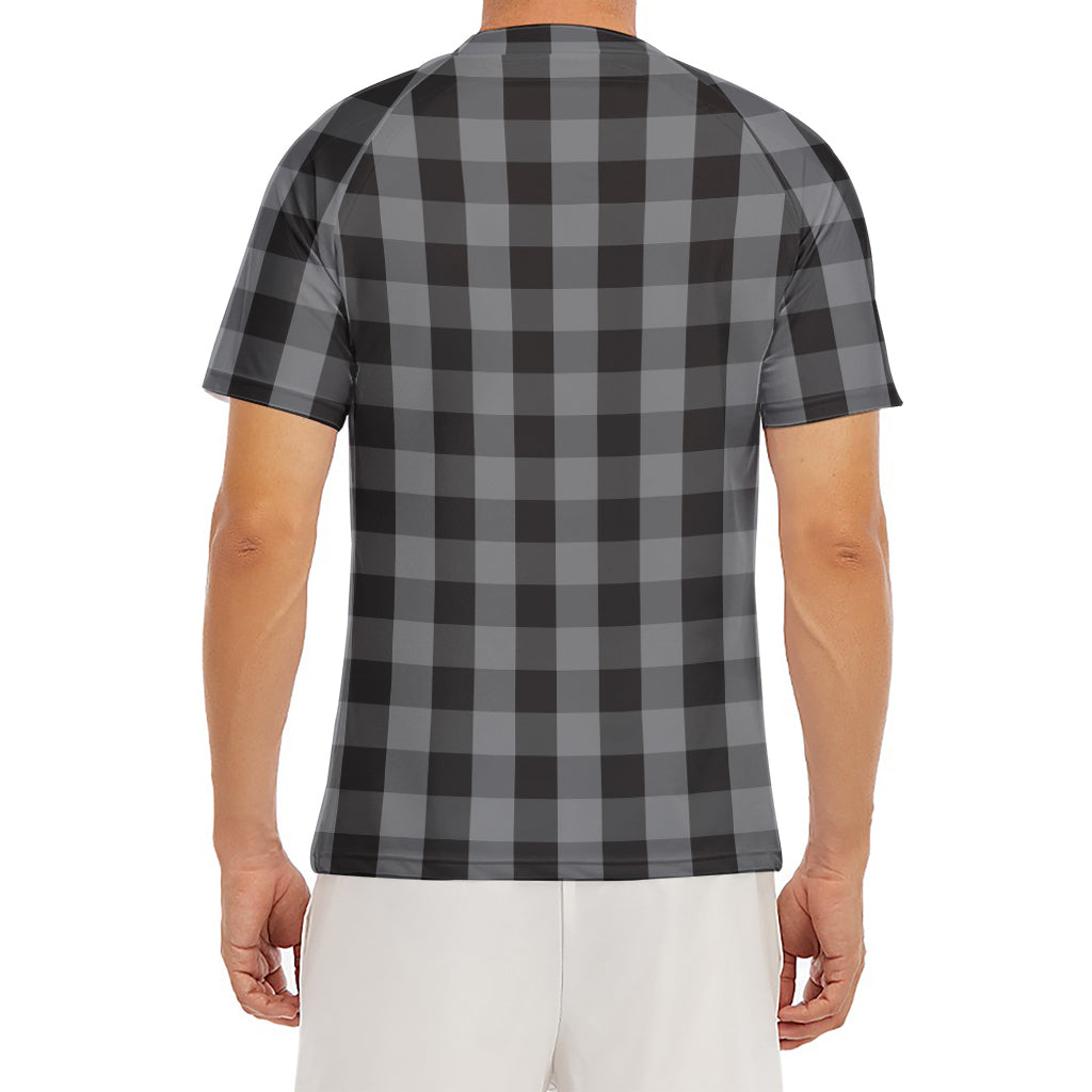 Grey And Black Check Pattern Print Men's Short Sleeve Rash Guard