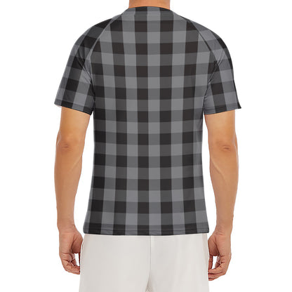 Grey And Black Check Pattern Print Men's Short Sleeve Rash Guard