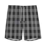 Grey And Black Check Pattern Print Men's Sports Shorts