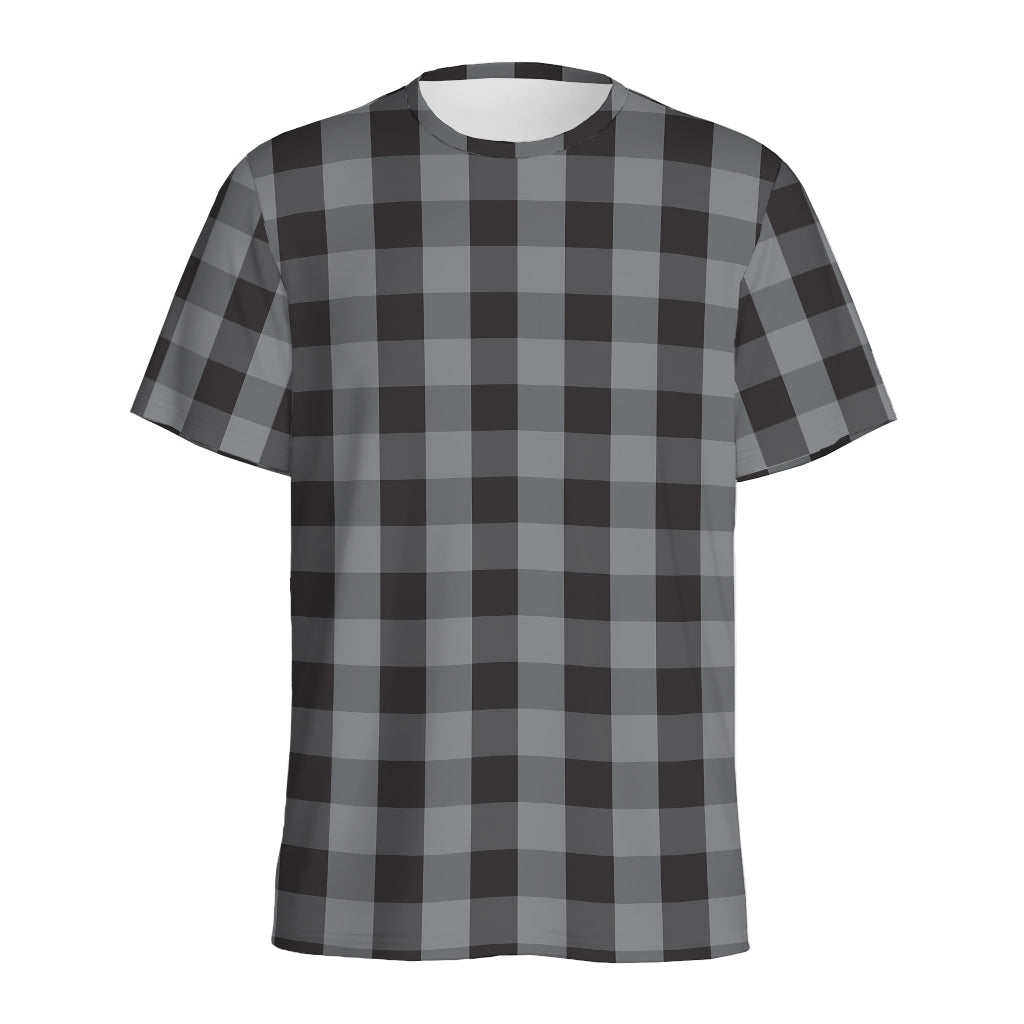 Grey And Black Check Pattern Print Men's Sports T-Shirt
