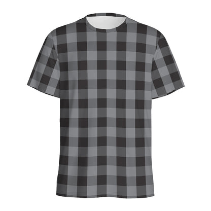 Grey And Black Check Pattern Print Men's Sports T-Shirt