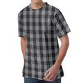 Grey And Black Check Pattern Print Men's Velvet T-Shirt