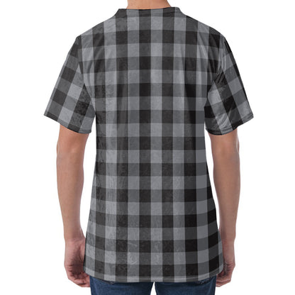 Grey And Black Check Pattern Print Men's Velvet T-Shirt