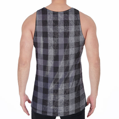 Grey And Black Check Pattern Print Men's Velvet Tank Top