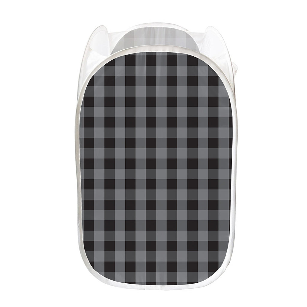 Grey And Black Check Pattern Print Mesh Laundry Hamper