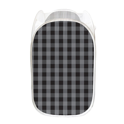 Grey And Black Check Pattern Print Mesh Laundry Hamper