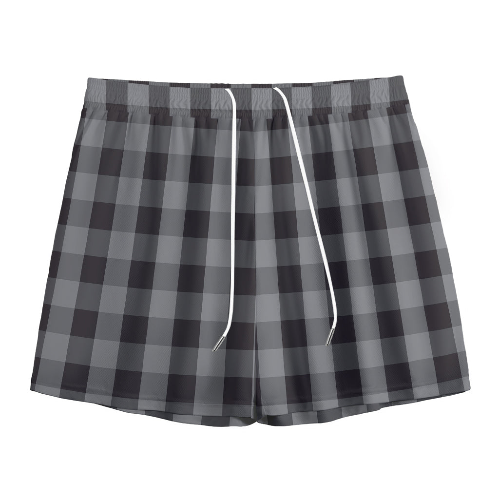 Grey And Black Check Pattern Print Mesh Shorts