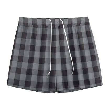 Grey And Black Check Pattern Print Mesh Shorts