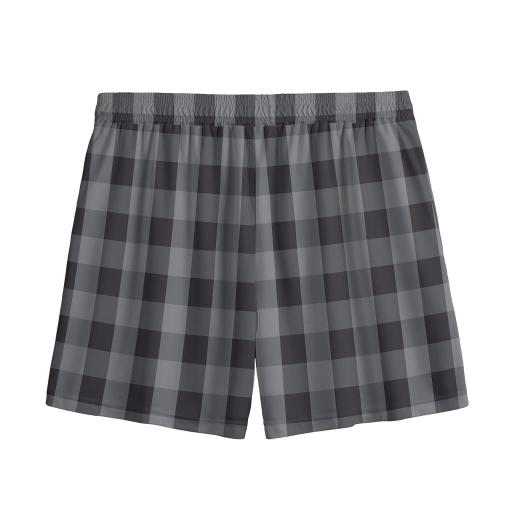 Grey And Black Check Pattern Print Mesh Shorts