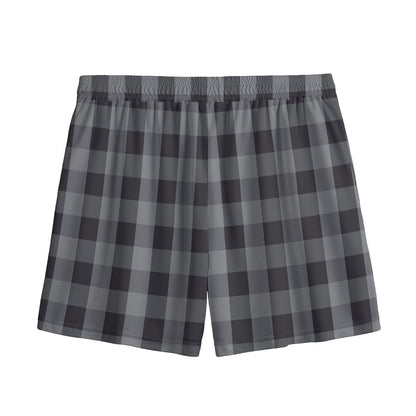 Grey And Black Check Pattern Print Mesh Shorts