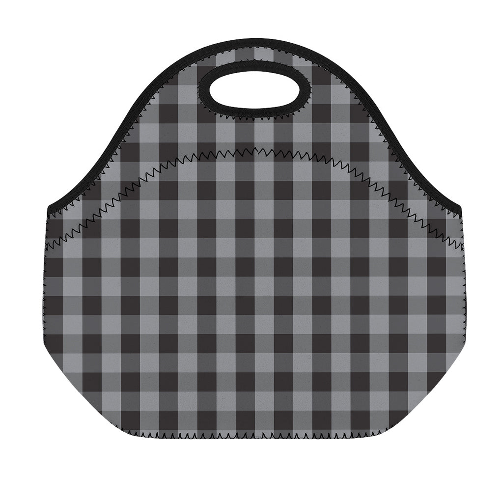 Grey And Black Check Pattern Print Neoprene Lunch Bag