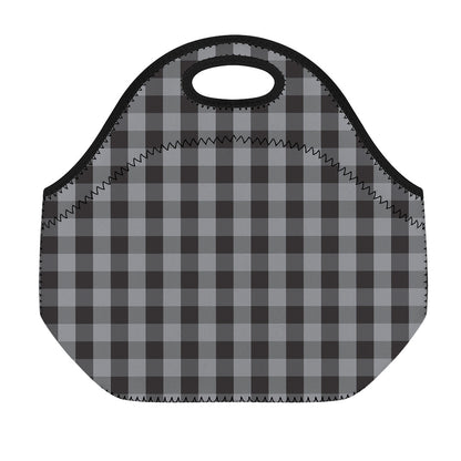 Grey And Black Check Pattern Print Neoprene Lunch Bag