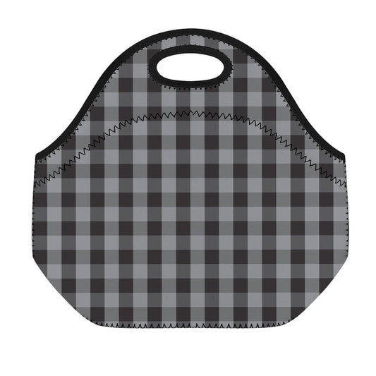 Grey And Black Check Pattern Print Neoprene Lunch Bag