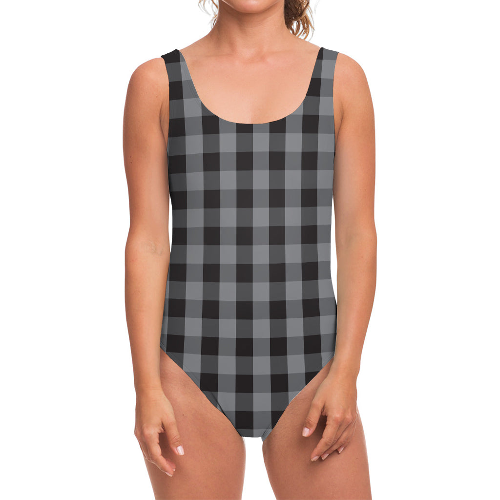 Grey And Black Check Pattern Print One Piece Swimsuit