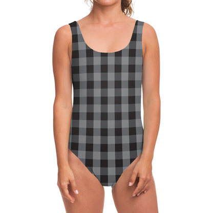 Grey And Black Check Pattern Print One Piece Swimsuit