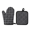 Grey And Black Check Pattern Print Oven Mitt And Pot Holder Set