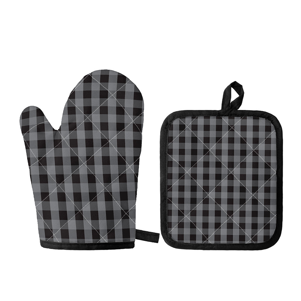 Grey And Black Check Pattern Print Oven Mitt And Pot Holder Set