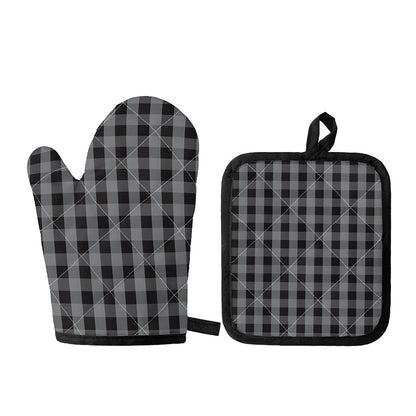 Grey And Black Check Pattern Print Oven Mitt And Pot Holder Set