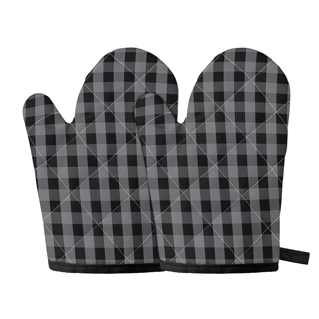 Grey And Black Check Pattern Print Oven Mitts