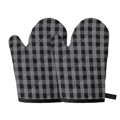 Grey And Black Check Pattern Print Oven Mitts