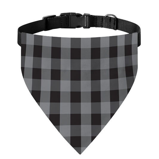 Grey And Black Check Pattern Print Over The Collar Dog Bandana