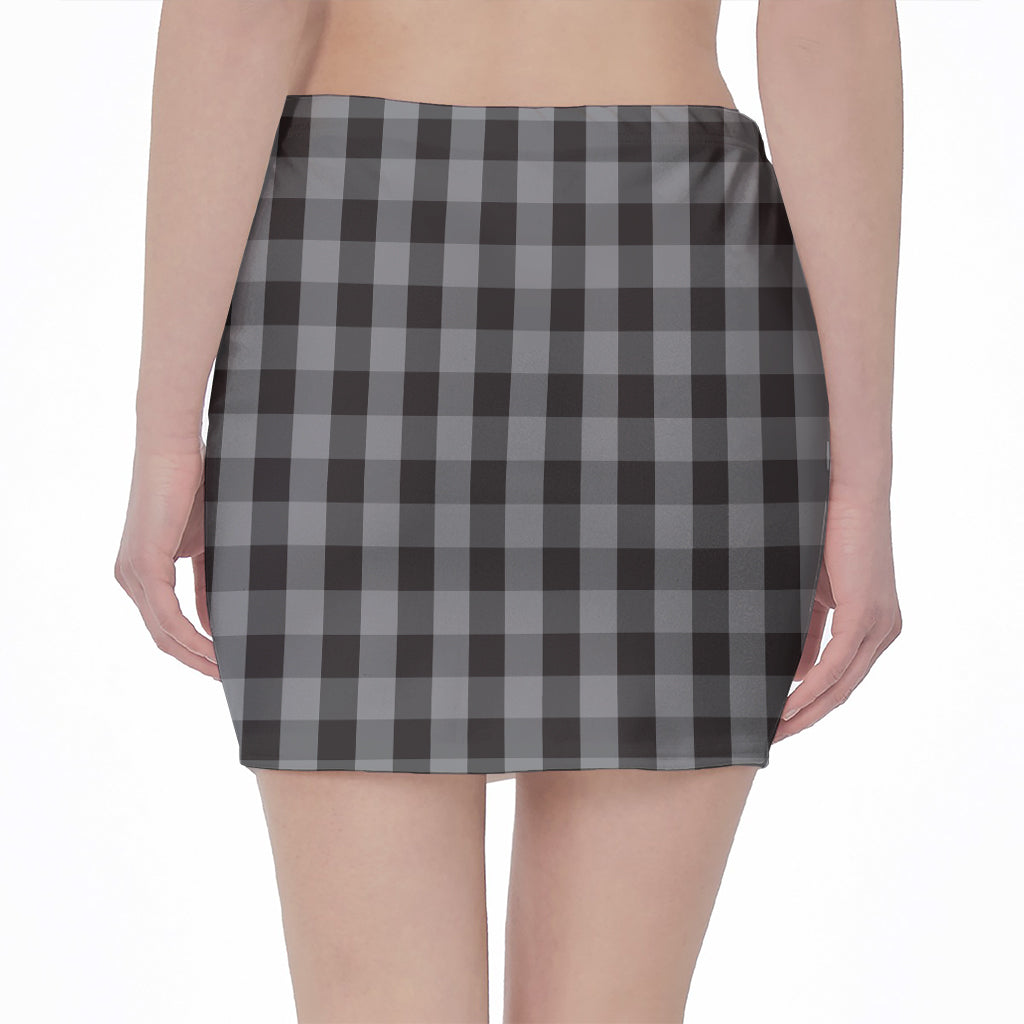 Grey And Black Check Pattern Print Pencil Mini Skirt
