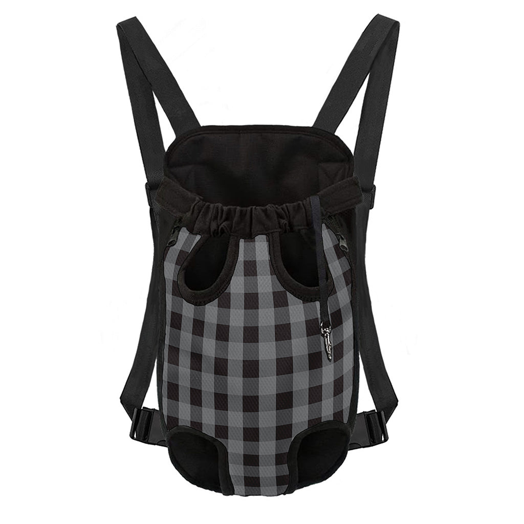 Grey And Black Check Pattern Print Pet Carrier Backpack