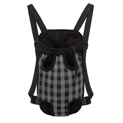 Grey And Black Check Pattern Print Pet Carrier Backpack