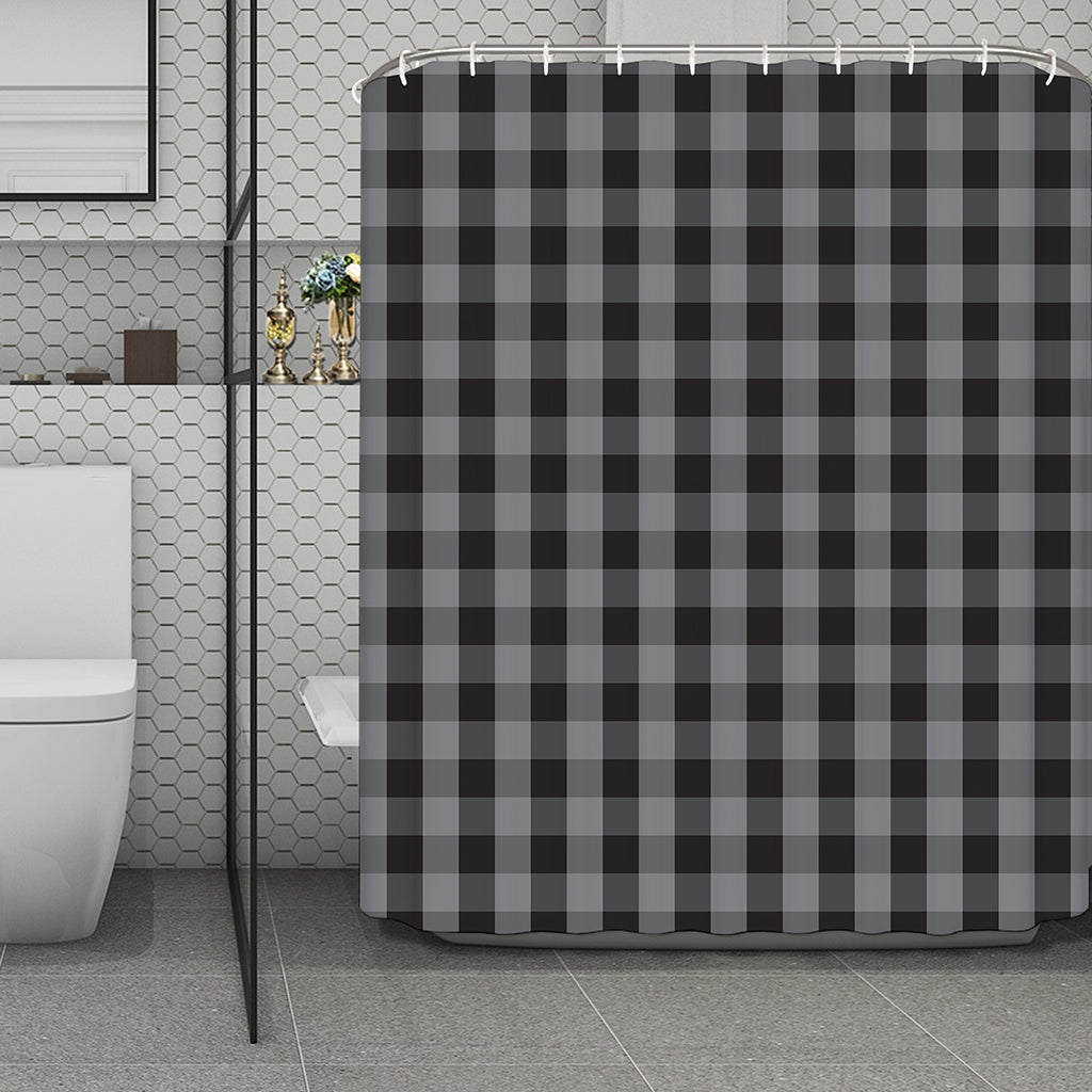 Grey And Black Check Pattern Print Polyester Shower Curtain