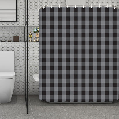 Grey And Black Check Pattern Print Polyester Shower Curtain