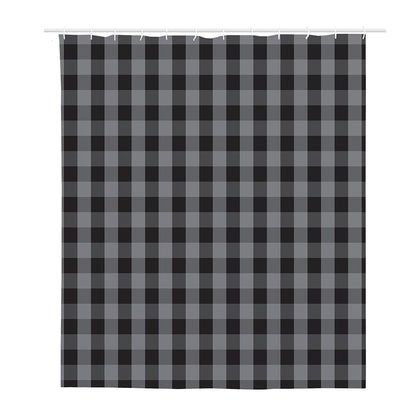 Grey And Black Check Pattern Print Polyester Shower Curtain
