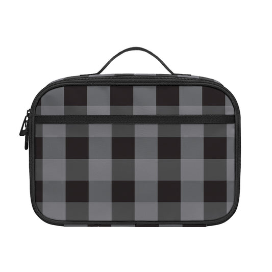 Grey And Black Check Pattern Print Portable Lunch Bag