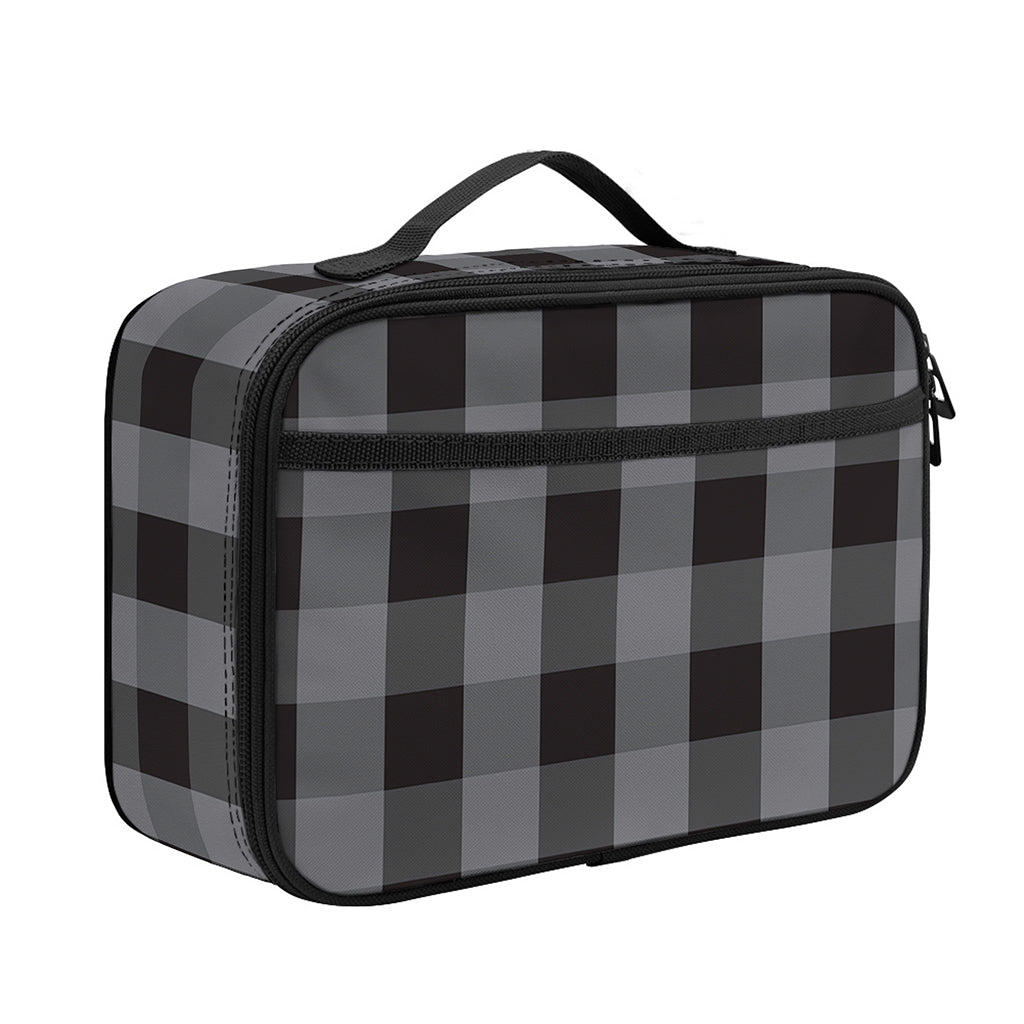 Grey And Black Check Pattern Print Portable Lunch Bag