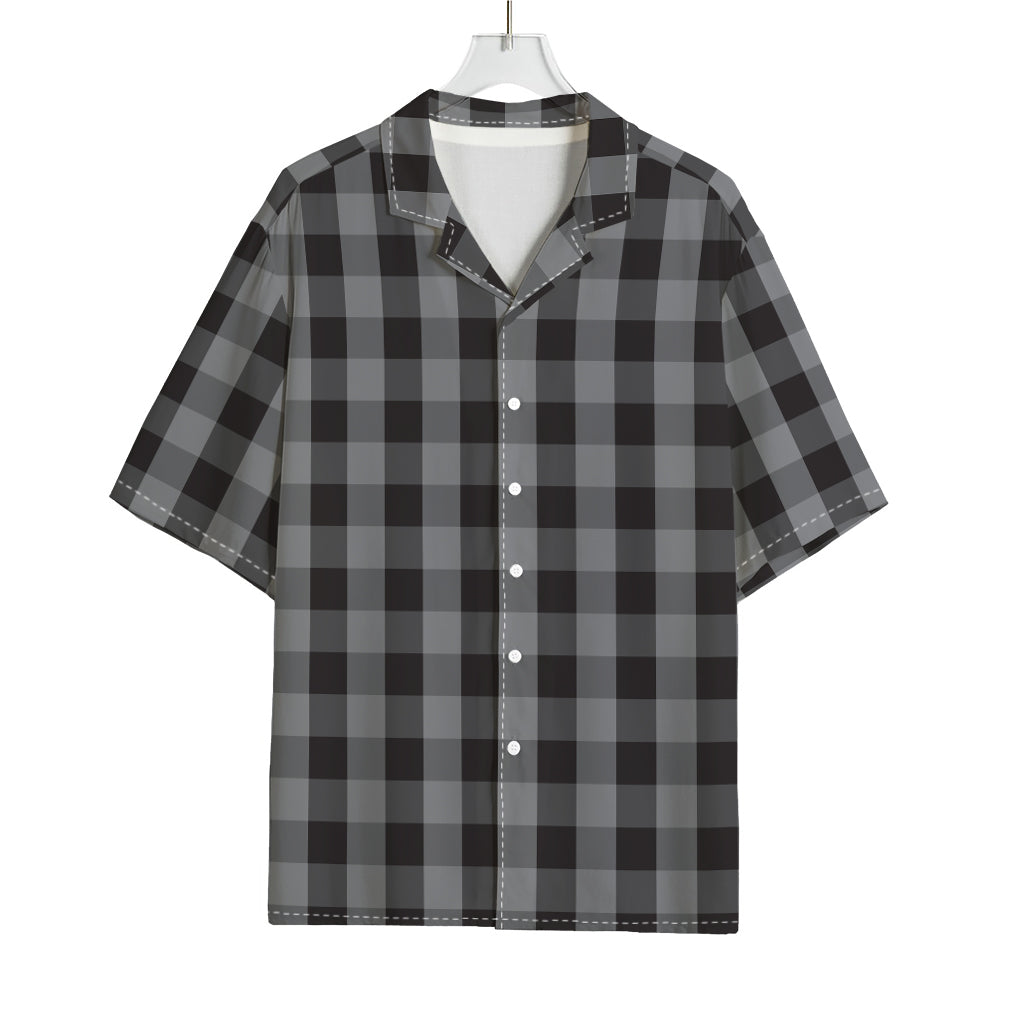 Grey And Black Check Pattern Print Rayon Hawaiian Shirt