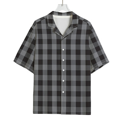 Grey And Black Check Pattern Print Rayon Hawaiian Shirt
