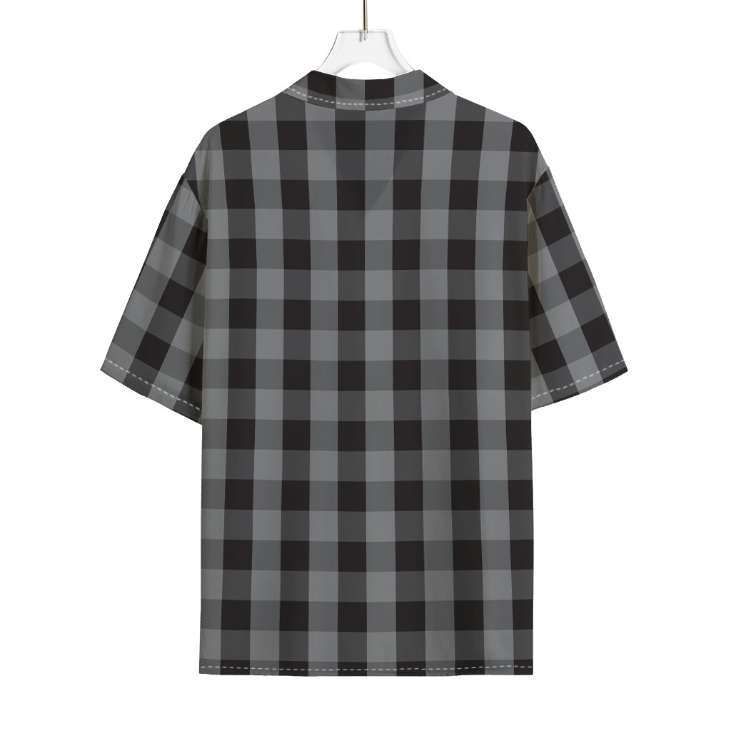 Grey And Black Check Pattern Print Rayon Hawaiian Shirt