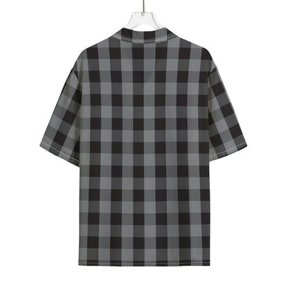 Grey And Black Check Pattern Print Rayon Hawaiian Shirt