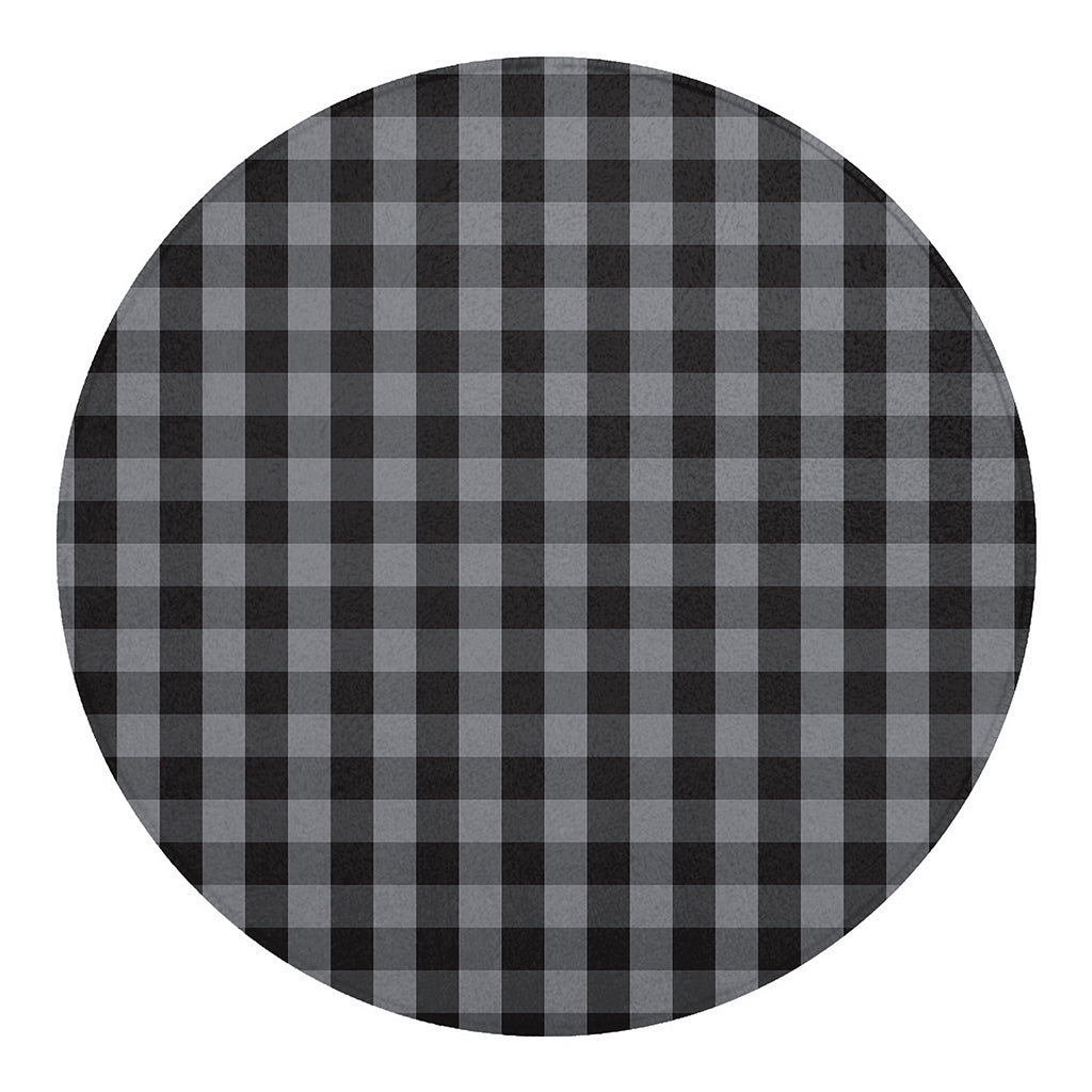 Grey And Black Check Pattern Print Round Blanket