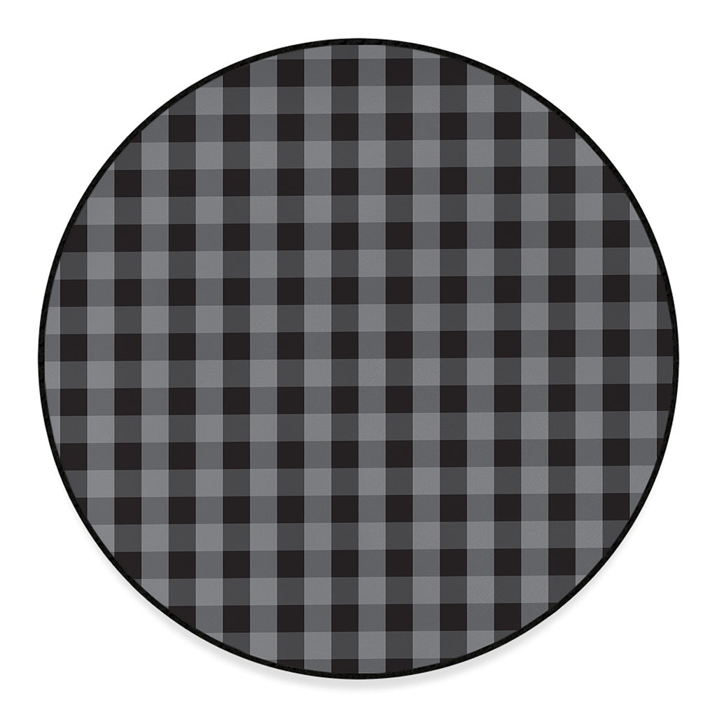 Grey And Black Check Pattern Print Round Floor Mat